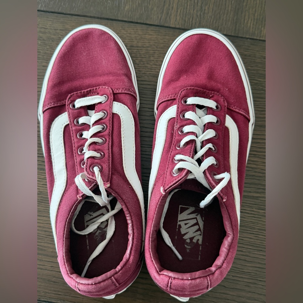 Vans Maroon and White Canvas Sneakers